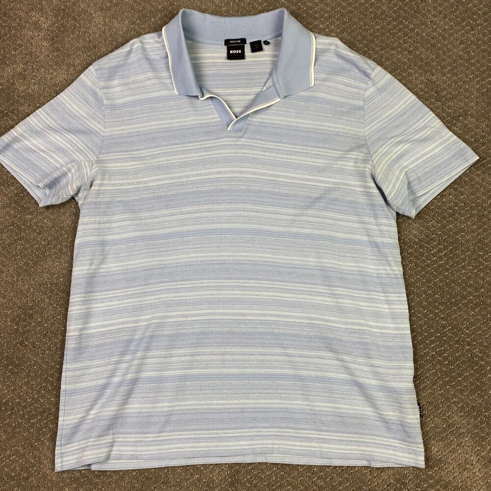 Hugo Boss Pye Polo Shirt Men's XXL Blue Striped Mercerized